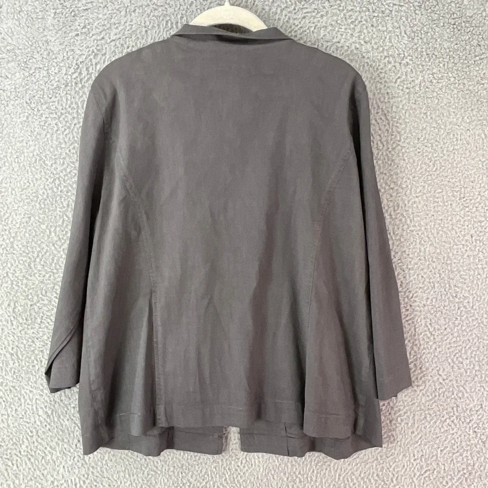 Eileen Fisher Linen Blend Blazer Womens L Grey Open Front Italian Fabric - Picture 3 of 7